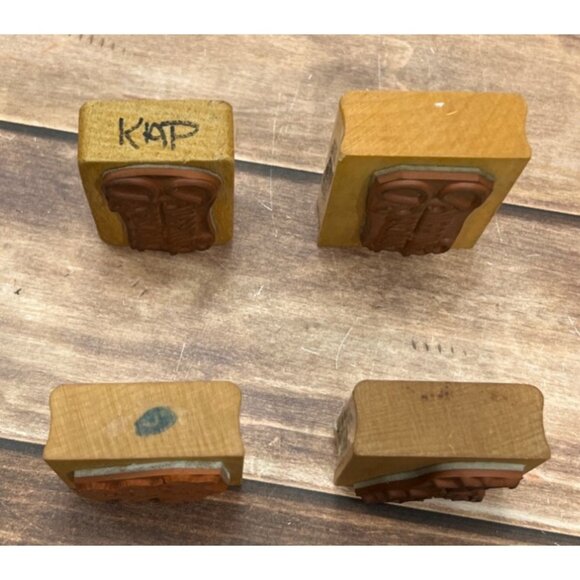 1980'S COMOTION LOT OF 4 HOLIDAY THEMED WOOD MOUNTED RUBBER STAMPS TEDDY HOLLY - Picture 6 of 6